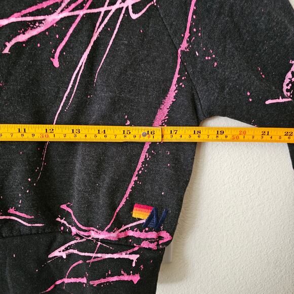 AVIATOR NATION NWT Artist Collection Pink Splatter Paint Cropped Sweatshirt Sz L - Picture 13 of 16
